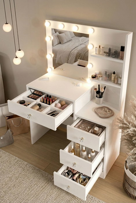 Hanah Home Monroe - MO2-W Mesa de Maquillaje Blanca